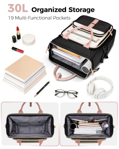 Ytonet Rolling Backpack for Women, 15.6 Inch Travel Backpack with Wheels - color: Black