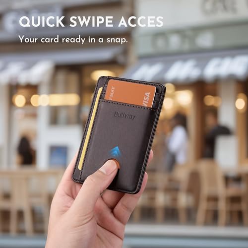 Buffway Slim Minimalist Front Pocket RFID Blocking Leather Wallets for Men and Women - Pebble Brown - color: Pebble Brown