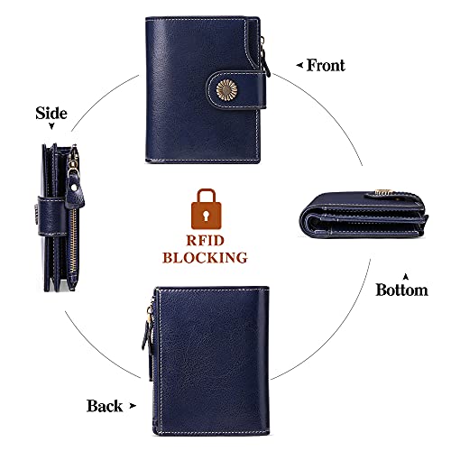 FALAN MULE Small Wallet for Women Leather Bifold Compact Small Womens Wallet with RFID Blocking - color: Deep Blue