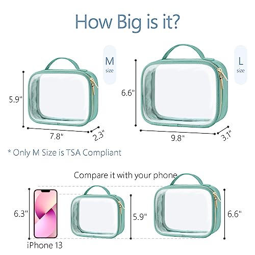 PACKISM Clear Makeup Bag Travel - TSA Approved Toiletry Bag, 2 Pack Green - color: 01 Turquoise Green, size: Full Vacation (Mixed Sizes)