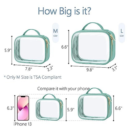 PACKISM Clear Makeup Bag Travel - TSA Approved Toiletry Bag, 2 Pack Green - color: 01 Turquoise Green, size: Full Vacation (Mixed Sizes)