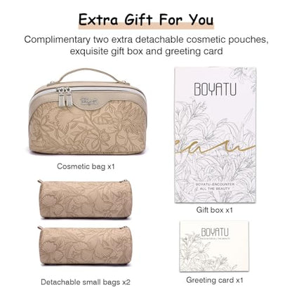 BOYATU Travel Makeup Bags Cosmetic Organizer Bag: 3-Set Make up Bag - color: 02-Light Brown