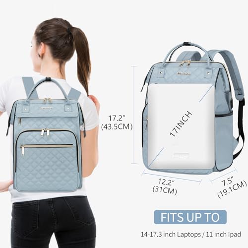 EMPSIGN 17 Inch Laptop Backpack Women with Giant Tumbler Holder, Light Blue - color: Quilted Light Blue
