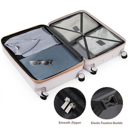 Hard Shell Suit case with Spinner Wheel Lightweight TSA Lock - color: gray(horizontal stripe), size: 20/24/28 Inch