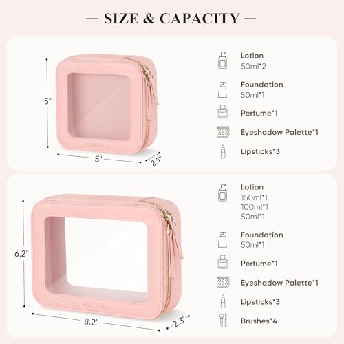 Clear Makeup Bag, Cosmetic Make Up Pouch with Zipper,Medium Pink - color: Pink, size: Medium