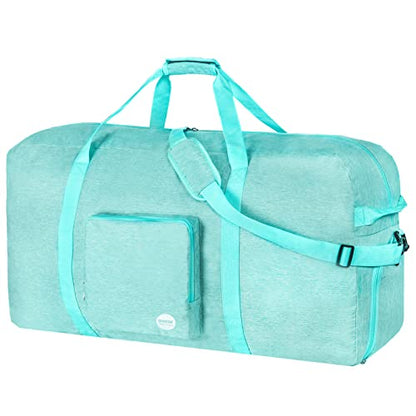 120L Foldable Travel Duffel Bag, Extra Large 36 x 18 x 11.8 in Duffle with Shoe Compartment & Trolley Sleeve, Water-Resistant Gym Weekender Overnight Bag with Shoulder Strap for Men Women,Mint Green