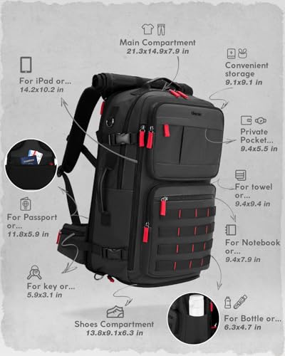 Gonex Travel Backpack, 40L Expandable Carry On, 3-in-1 Convertible - color: Black