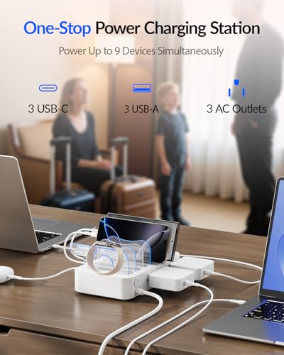 SooPii 60W 6 Port Charging Station for Multiple Devices with 3 AC Outlets