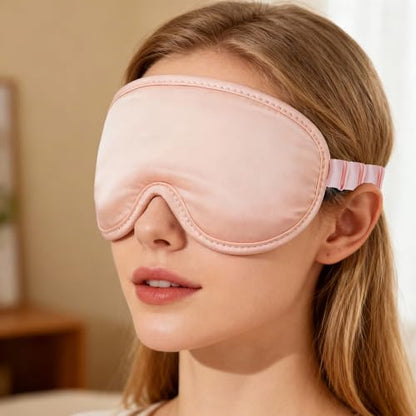 ALASKA BEAR Upgraded Silk Eye Mask with Deep Contour Molded Cups for Beauty Sleep & Lashes Extensions, Zero Pressure Sleeping Eye Cover with Silk-Cover Adjustable Strap - color: P-pink