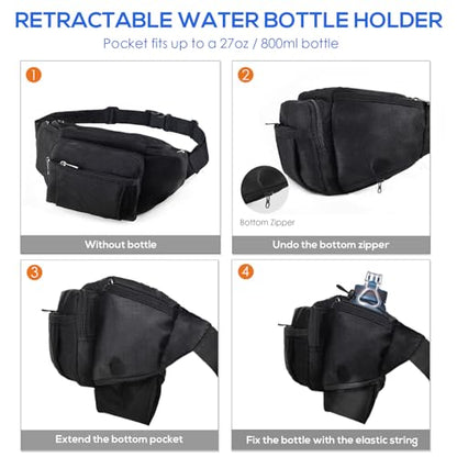 NOOLA Fanny Pack with Water Bottle Holder, Hiking Waist Bag for Men Women - color: Black