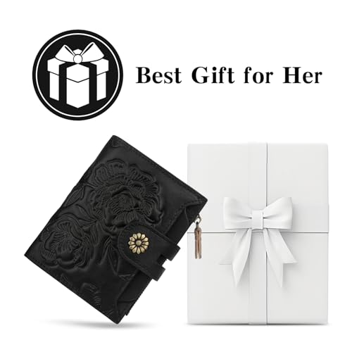 Womens Wallet,RFID Blocking Leather Wallet Womens Bifold Card Holder Small Compact Wallet for Women with Removable ID Window(yhblack) - color: c2-embossed black