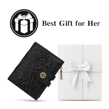 Womens Wallet,RFID Blocking Leather Wallet Womens Bifold Card Holder Small Compact Wallet for Women with Removable ID Window(yhblack) - color: c2-embossed black