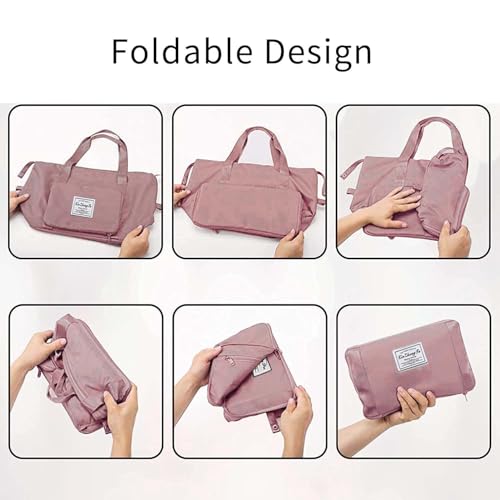 Large Capacity Foldable Travel Bag, Expandable Waterproof Carry on Bag, Dry and Wet Separation Spor Duffel Bags - color: Pink