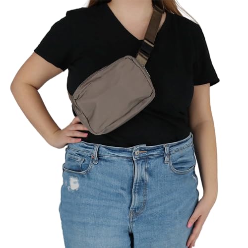 CTM Nylon Rectangle Belt Bag, Taupe - color: Taupe