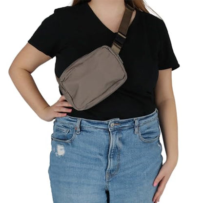 CTM Nylon Rectangle Belt Bag, Taupe - color: Taupe