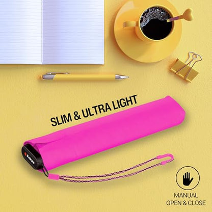 Knirps US.050 Ultra Light Pocket Size Manual Rain Umbrella with Carrying Case - color: Neon Pink