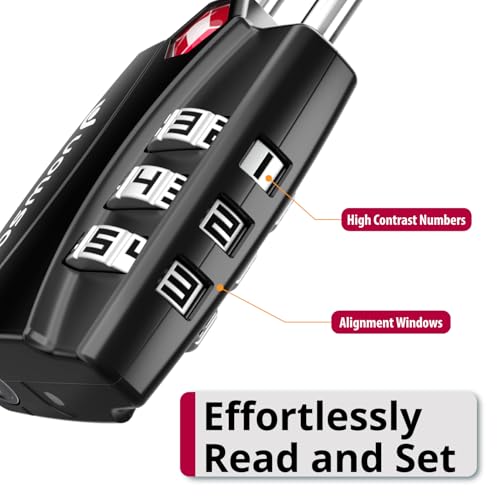 Fosmon TSA Approved Luggage Locks, 3 Digit Combination Padlock, 1 Pack - color: 3 Digit Black 1 Pack