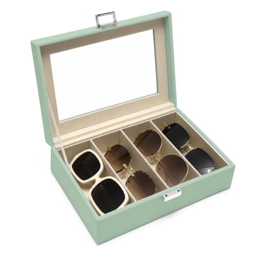 UnionPlus 4/8-Slots Sunglasses Organizer Glasses Collector Eyewear, Faux Leather Storage Box for Eyeglasses, Multi-Color - color: Lychee Mint Green, size: 4-Slots