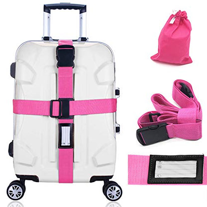Adjustable Luggage Strap Suitcase Baggage Packing Belt Travel Accessories Long Cross Strap (Pink) - color: Pink