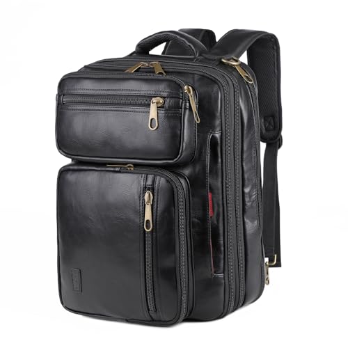Baosha Vegan Leather Laptop Backpack Briefcase Hybrid 15.6 Inch Laptop Travel Backpack Hiking College Backpack for Men BC-04 (Black) - color: Black