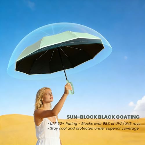 MRTLLOA Compact Travel Umbrella, 10 Ribs Windproof UV Protection - color: UV Green
