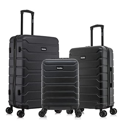 InUSA TREND 3-Piece Hardside Spinner Luggage Set 20/24/28in Durable Black - color: Black, size: 3-Piece Set (Carry-on, Medium, Large)