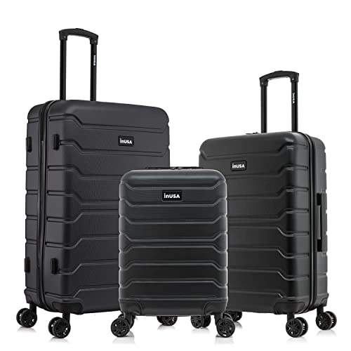 InUSA TREND 3-Piece Hardside Spinner Luggage Set 20/24/28in Durable Black - color: Black, size: 3-Piece Set (Carry-on, Medium, Large)