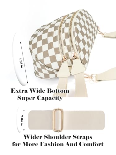 Checkered Crossbody Bag Bum Bag for Women,Spacious Fanny Packs Belt Bag - color: Khaki Beige Checkered