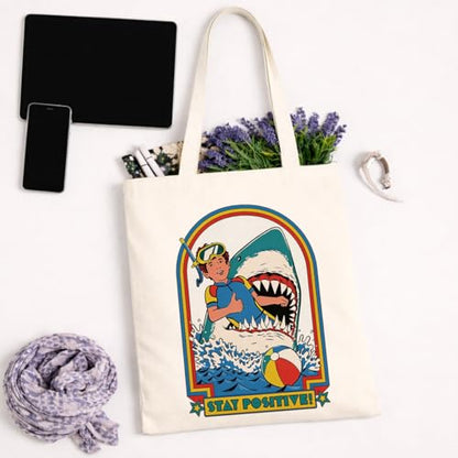 Positive Canvas Tote Bag, Reusable Inspirational Shoulder Bag, Whimsical Carryall for Shopping Commute Beach - color: Inspirational 14
