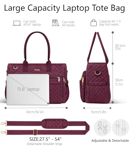 Bagstellar Teacher Tote Bag for Women, 15.6" Laptop Work Tote Computer Bag - color: Burgundy
