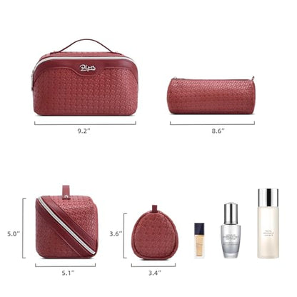 BOYATU Travel Makeup Bag Cosmetic Bags for Women: 3 Pcs Set Make up Bag - color: L52Burgundy
