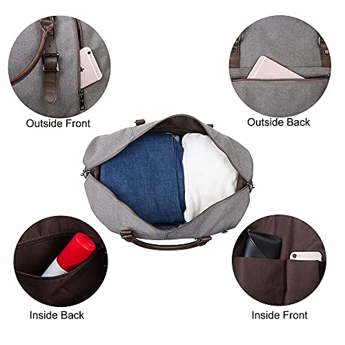 Weekender Overnight Bag Carry On Bag Travel Bag with Shoe Pouch - color: Grey