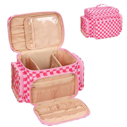 Bagmoly Large Makeup Bag, Travel Makeup Cosmetic Bag for Girls, Hotpink - color: 04-Hotpink Checkerboard, size: Medium