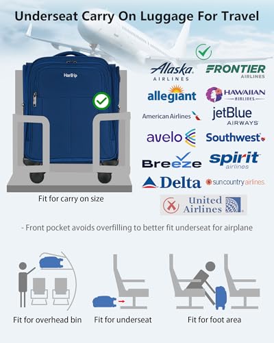 HanTrip 16 Inch Underseat Small Carry On Luggage with Spinner Wheels, Blue - color: Blue