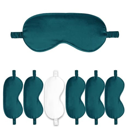 7PACK Satin Eye Mask Silk Sleep Masks Silky Blackout Eyes Covers Sleeping Blindfold Eyeshade Wedding Bridal Gift Travel Naps - color: Peacock Blue