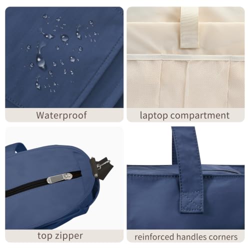 oscaurt Work Tote Bag for Women, 19 Pockets Laptop Tote, Large Teacher Tote - color: Dark Blue