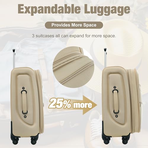 Merax Softside Luggage Set 3 Piece Suitcase with Duffel Bag Spinner Wheels - color: Khaki(22/26/30+bags), style: Softside Luggage Set