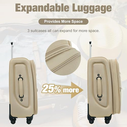 Merax Softside Luggage Set Softshell Lightweight 3 Piece Spinner Suitcase - color: Khaki, style: Softside Luggage(22/26/30)