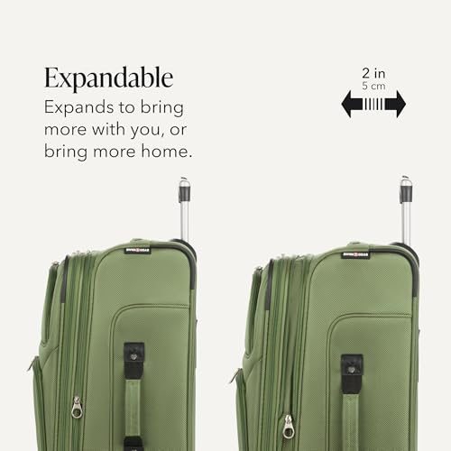 SwissGear Sion Softside Expandable Spinner Luggage Durable Lightweight Travel Suitcase, Evergreen, Checked-Medium - color: Evergreen, size: Checked-Medium
