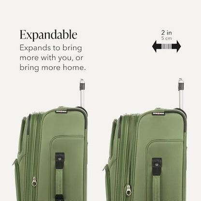SwissGear Sion Softside Expandable Spinner Luggage Durable Lightweight Travel Suitcase, Evergreen, Checked-Medium - color: Evergreen, size: Checked-Medium