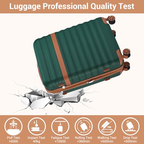 Kono 3-Piece Set 20in Expandable Carry-On Hardshell TSA Lock Green - color: Green/Brown, size: Carry-on travel set (db/tb/20")