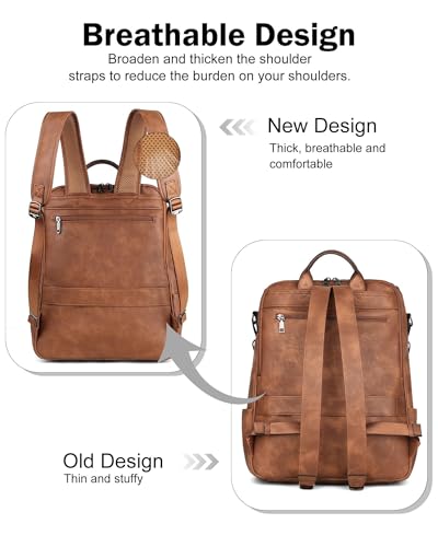 FADEON Laptop Backpack for Women, Vegan Leather 15.6 inch Computer bag - color: Grey Retro Style