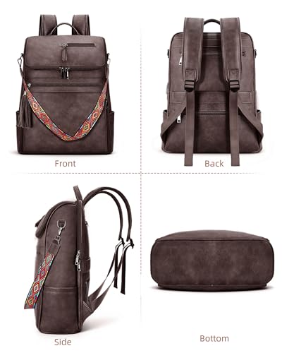 SYTRAH Leather Laptop Backpack for Women 16.5 inch Computer Packs Coffee - color: Dark Coffee