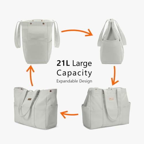 TOPDesign Heavy-Duty 16oz Canvas Tote Bag with 10 Pockets - color: Light Grey