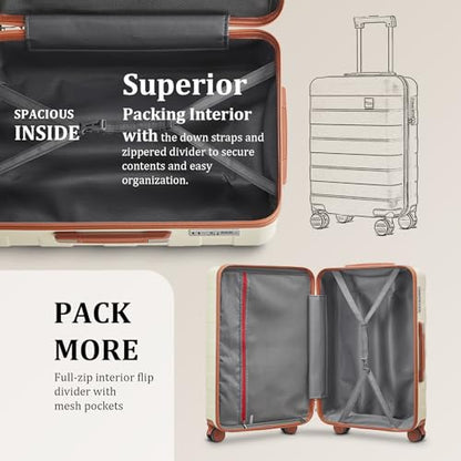 imiomo Hard Shell Luggage Sets 5 Piece for Women, Lightweight Hardside Rolling Suitcase Set with Spinner Wheels and TSA Lock, Beige - color: Beige, size: 5 Piece Set