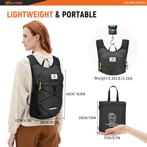 SKYSPER 접이식 하이킹 백팩 10L/15L 소형 경량 여행용 데이팩 - color: 블랙., size: 대형
