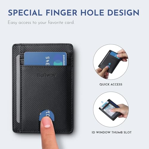 Buffway Slim Minimalist Front Pocket RFID Blocking Leather Wallets for Men and Women - Peak Black - color: Peak Black