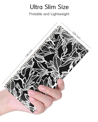 Nipichsha Womens Wallet, RFID Slim Wallets for Women, Thin Ladies Credit Card Holder Purse, Cute Leather Bifold Clutch Billfold with 11 Card Slots & ID Window, Black White Leaf - color: Black White Leaf
