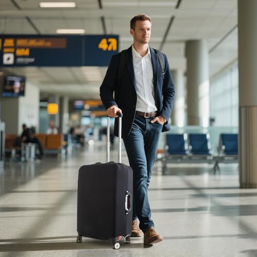 JewelryWe Elastic Luggage Cover Protector: Scratch-Resistant Suitcase Protector for 22-25 Inch Case Travel Bags (Black, M) - size: M