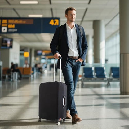 JewelryWe Elastic Luggage Cover Protector: Scratch-Resistant Suitcase Protector for 22-25 Inch Case Travel Bags (Black, M) - size: M